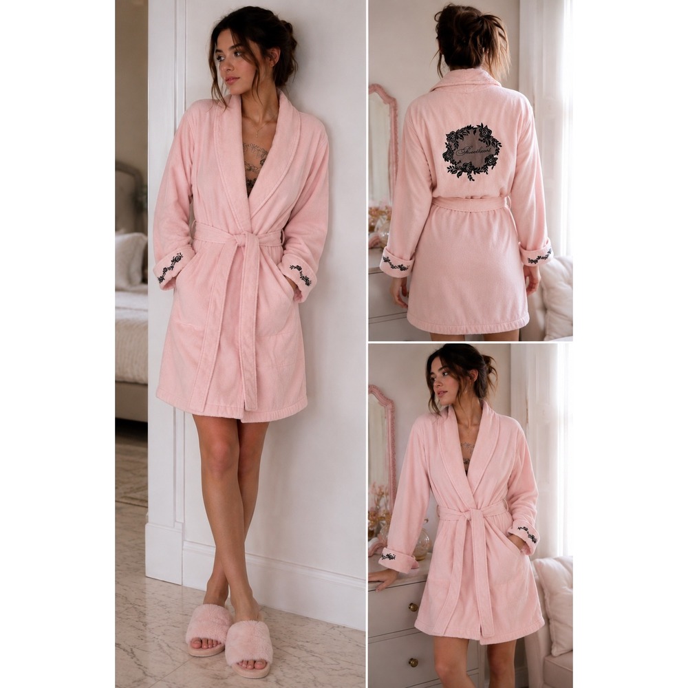 VTG Y2K Victoria's Secret Pink Sweetheart Floral Embroidered Cotton Robe XS/S